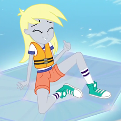 Size: 550x550 | Tagged: safe, screencap, derpy hooves, equestria girls, legend of everfree, clothes, converse, cropped, shoes, sneakers, solo, thumbs up