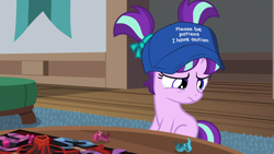 Size: 1920x1080 | Tagged: safe, edit, edited screencap, screencap, starlight glimmer, pony, unicorn, uncommon bond, autism, cap, female, filly, filly starlight glimmer, hat, haters gonna hate, meme, op is a cuck, op is trying to start shit, pigtails, please be patient i have autism, solo, younger