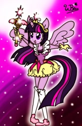 Size: 700x1068 | Tagged: safe, artist:neoncabaret, derpibooru import, twilight sparkle, twilight sparkle (alicorn), alicorn, anthro, ambiguous facial structure, big crown thingy, clothes, magical girl, solo