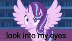 Size: 1280x720 | Tagged: safe, artist:forgalorga, edit, starlight glimmer, alicorn, pony, alicornified, female, ghost rider, looking at you, mare, race swap, solo, spread wings, staring into your soul, starlicorn, text, text edit, wings, xk-class end-of-the-world scenario, youtube link