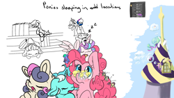 Size: 1920x1080 | Tagged: safe, artist:brainflowcrash, artist:cutepencilcase, artist:fluffyxai, artist:living_dead, artist:lyres, artist:strangersaurus, bon bon, daring do, derpy hooves, fluttershy, lyra heartstrings, pinkie pie, princess celestia, princess flurry heart, surprise, sweetie drops, oc, alicorn, earth pony, pegasus, pony, cake, cakelestia, drawpile disasters, female, food, mare, sleeping, zzz