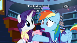 Size: 1024x576 | Tagged: safe, derpibooru import, screencap, rainbow dash, rarity, pegasus, pony, unicorn, the end in friend, boomerang (tv channel), camping outfit, clothes, duo, female, g.m. berrow, mare, opening credits