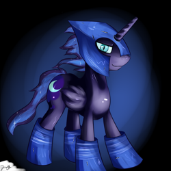 Size: 800x800 | Tagged: safe, artist:dragk, darkhorse knight, nightmare moon, colt, male, rule 63, solo, younger