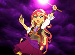 Size: 2064x1520 | Tagged: safe, artist:fantasygerard2000, sunset shimmer, equestria girls, movie magic, spoiler:eqg specials, clothes, female, magic, open mouth, skirt, sunshim, wand