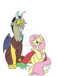 Size: 1024x1365 | Tagged: safe, artist:robotk-9000, discord, fluttershy, pegasus, pony, discoshy, female, male, shipping, straight