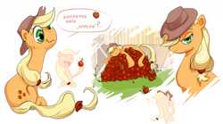 Size: 1614x900 | Tagged: safe, artist:vinny-lloyd, applejack, earth pony, pony, apple, sketch dump, that pony sure does love apples