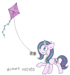 Size: 1328x1440 | Tagged: safe, artist:cmara, starlight glimmer, pony, kite, kite flying, solo, traditional art