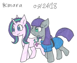 Size: 1014x833 | Tagged: safe, artist:cmara, maud pie, starlight glimmer, pony, traditional art