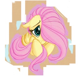 Size: 1240x1228 | Tagged: safe, artist:katseartist, fluttershy, pegasus, pony, hair over one eye, shy, solo