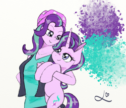 Size: 1400x1200 | Tagged: safe, artist:achmeddb, starlight glimmer, pony, unicorn, equestria girls, holding a pony, human ponidox, self ponidox