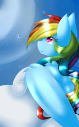 Size: 1024x1638 | Tagged: safe, artist:alenakot, derpibooru import, rainbow dash, pegasus, pony, cloud, solo