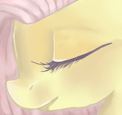 Size: 390x366 | Tagged: safe, artist:llamabee, fluttershy, pegasus, pony, female, mare, pink mane, solo, yellow coat