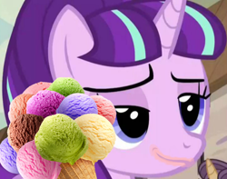 Size: 792x625 | Tagged: safe, edit, edited screencap, screencap, starlight glimmer, pony, unicorn, the cutie map, food, ice cream, messy eating, s5 starlight, solo