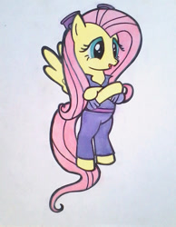 Size: 787x1014 | Tagged: safe, artist:patridam, fluttershy, pegasus, pony, chip and dale rescue rangers, crossover, cute, gadget hackwrench, solo, traditional art