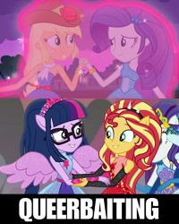 Size: 2048x2561 | Tagged: safe, applejack, rarity, sci-twi, sunset shimmer, twilight sparkle, equestria girls, equestria girls (movie), equestria girls series, forgotten friendship, female, lesbian, op is a cuck, op is trying to start shit, queerbaiting, rarijack, scitwishimmer, shipping, sunsetsparkle