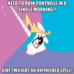 Size: 500x500 | Tagged: safe, princess celestia, alicorn, pony, advice meme, crown, drama bait, exploitable meme, female, horn, jewelry, looking at you, mare, meme, meta, op is a cuck, op is trying to start shit, regalia, smiling, solo, text, trollestia, white coat