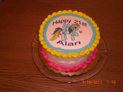 Size: 1600x1200 | Tagged: safe, derpibooru import, rainbow dash, birthday, cake, irl, photo, text