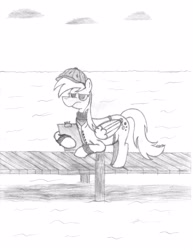 Size: 2550x3300 | Tagged: safe, artist:algernon97, derpy hooves, pegasus, pony, clothes, female, mare, monochrome, pencil drawing, solo, traditional art