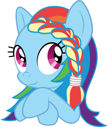 Size: 3000x3514 | Tagged: safe, artist:cloudyglow, derpibooru import, rainbow dash, pegasus, pony, alternate hairstyle, braid, simple background, smiling, solo, transparent background