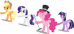 Size: 19333x9000 | Tagged: safe, artist:mactavish1996, applejack, pinkie pie, rarity, twilight sparkle, twilight sparkle (alicorn), alicorn, earth pony, pony, unicorn, .svg available, absurd resolution, female, hat, mare, microphone, simple background, smiling, transparent background, vector