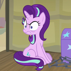 Size: 520x520 | Tagged: safe, screencap, starlight glimmer, pony, unicorn, road to friendship, bags under eyes, chains, cropped, cute, female, frown, glimmerbetes, madorable, mare, solo, starlight is not amused, unamused