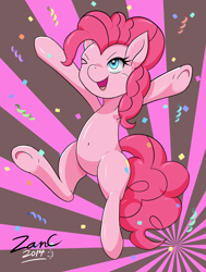 Size: 964x1278 | Tagged: safe, artist:zanclife, pinkie pie, earth pony, pony, belly button, solo, underhoof, wink