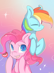 Size: 2248x3018 | Tagged: safe, artist:snowsky-s, derpibooru import, pinkie pie, rainbow dash, earth pony, pegasus, pony, female, lollipop, mare