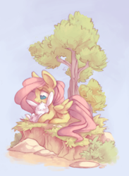 Size: 1122x1535 | Tagged: safe, artist:askpopcorn, angel bunny, fluttershy, pegasus, pony, cute, female, mare