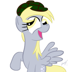 Size: 1125x1200 | Tagged: safe, artist:loomx, derpy hooves, pegasus, pony, female, hat, mare, open mouth, simple background, solo, transparent background