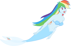 Size: 1412x929 | Tagged: safe, artist:kaylathehedgehog, derpibooru import, rainbow dash, mermaid, equestria girls, belly button, cleavage, crossover, female, mermaid tail, mermaidized, midriff, seashell, seashell bra, species swap, the little mermaid