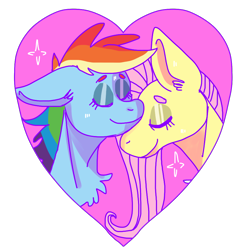 Size: 886x893 | Tagged: safe, artist:caninegalactic, derpibooru import, fluttershy, rainbow dash, pegasus, pony, female, flutterdash, heart, lesbian, mare, shipping, simple background, transparent background