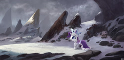 Size: 2069x1000 | Tagged: safe, artist:ajvl, princess platinum, rarity, pony, unicorn, female, mare, scenery, scenery porn, snow, solo