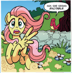 Size: 318x326 | Tagged: safe, idw, fluttershy, bird, pegasus, pony, comic, female, mare