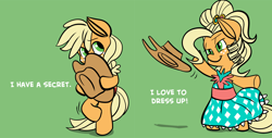 Size: 1280x652 | Tagged: safe, artist:fauxsquared, applejack, earth pony, pony, applejack also dresses in style, applejewel, bipedal, clothes, dress, dressup, solo