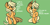 Size: 1280x652 | Tagged: safe, artist:fauxsquared, applejack, earth pony, pony, applejack's hat, bipedal, blonde, blonde mane, blonde tail, dialogue, female, freckles, green background, green eyes, hoof on hip, looking at you, mare, one eye closed, open mouth, orange coat, simple background, smiling, solo, wink, winking at you