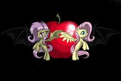 Size: 1920x1280 | Tagged: safe, artist:sakaerion, fluttershy, pegasus, pony, apple, female, flutterbat, mare