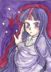 Size: 723x1020 | Tagged: safe, artist:cloud-tentacles, derpibooru import, twilight sparkle, human, humanized, light skin, solo, traditional art, watercolor painting