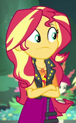 Size: 446x718 | Tagged: safe, edit, edited screencap, screencap, sunset shimmer, better together, equestria girls, forgotten friendship, :t, cropped, inverted mouth, solo