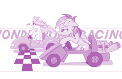 Size: 1280x836 | Tagged: safe, artist:dstears, derpibooru import, fluttershy, rainbow dash, pegasus, pony, animated at source, cute, duo, female, frown, go-kart, racing, shyabetes, smiling, unamused, yay