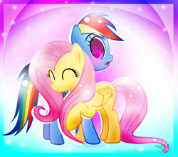 Size: 1251x1105 | Tagged: safe, artist:miian123, derpibooru import, fluttershy, rainbow dash, pegasus, pony, blushing, female, flutterdash, hug, lesbian, shipping