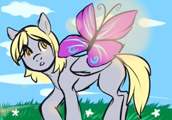 Size: 1280x896 | Tagged: artist needed, safe, derpy hooves, butterfly, pegasus, pony, female, mare, my little brony risovach