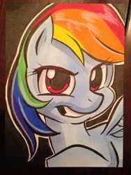 Size: 1024x1365 | Tagged: safe, artist:joshuadraws, derpibooru import, rainbow dash, pegasus, pony, grin, looking at you, solo, traditional art