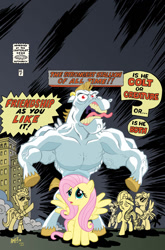 Size: 755x1147 | Tagged: safe, artist:tonyfleecs, idw, bulk biceps, fluttershy, rarity, spitfire, pegasus, pony, unicorn, spoiler:comic, spoiler:comic22, comic cover, cover, idw advertisement, official, the incredible hulk