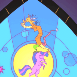 Size: 540x540 | Tagged: safe, derpibooru import, screencap, discord, twilight sparkle, draconequus, the return of harmony, animated, cropped, dancing, discord dance, everyday i'm discordin', everyday i'm shufflin', loop, running man, shuffle, solo focus, stained glass