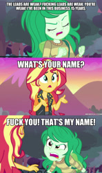 Size: 600x1011 | Tagged: safe, edit, edited screencap, screencap, sunset shimmer, wallflower blush, better together, equestria girls, forgotten friendship, glengarry glen ross, image macro, meme, vulgar