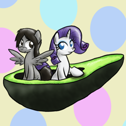 Size: 500x500 | Tagged: safe, artist:paper-pony, rarity, oc, oc:mortimer hooves, pegasus, pony, unicorn, abstract background, avocado, duo, female, glasses, male, mare, stallion