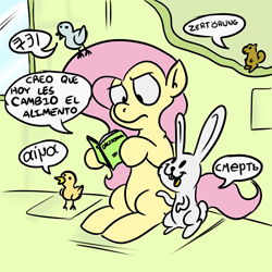 Size: 500x500 | Tagged: safe, artist:benja, fluttershy, pegasus, pony, animal, ask-ask-the-ponies, dictionary, german, greek, korean, misspelling, russian, spanish, translated in the comments