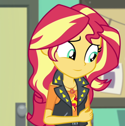 Size: 1072x1080 | Tagged: safe, edit, edited screencap, screencap, sunset shimmer, better together, equestria girls, forgotten friendship, cropped, inverted mouth, solo