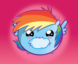 Size: 2000x1656 | Tagged: safe, artist:chubble-munch, derpibooru import, rainbow dash, pegasus, pony, :3, blob, blushing, chubbie, cloud, cute, dashabetes, holding, looking at you, smiling, solo