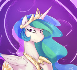 Size: 1200x1098 | Tagged: safe, artist:dragk, princess celestia, alicorn, pony, bedroom eyes, female, looking at you, mare, raised hoof, smiling, solo
